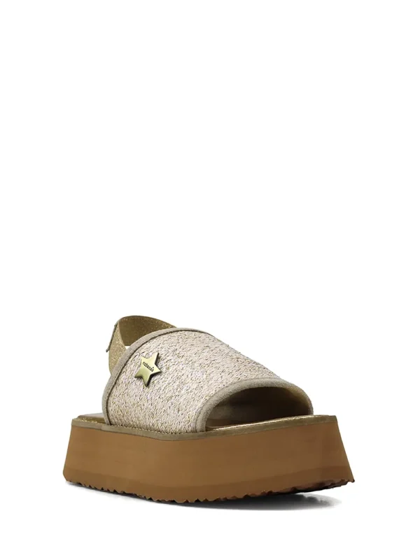 Platform Sandal in Beige Fabric - Image 2