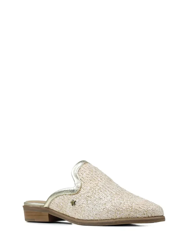 Mule em Tecido Beige com Glitter