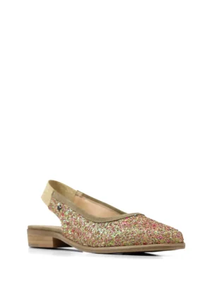 Mule em Pele Beige e Glitter