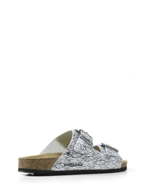 Amalia-Sandália Animal Print Branco com Duas Tiras