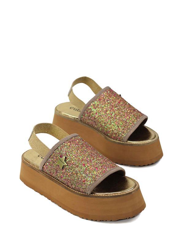Sandália de Plataforma com Glitter Castanho