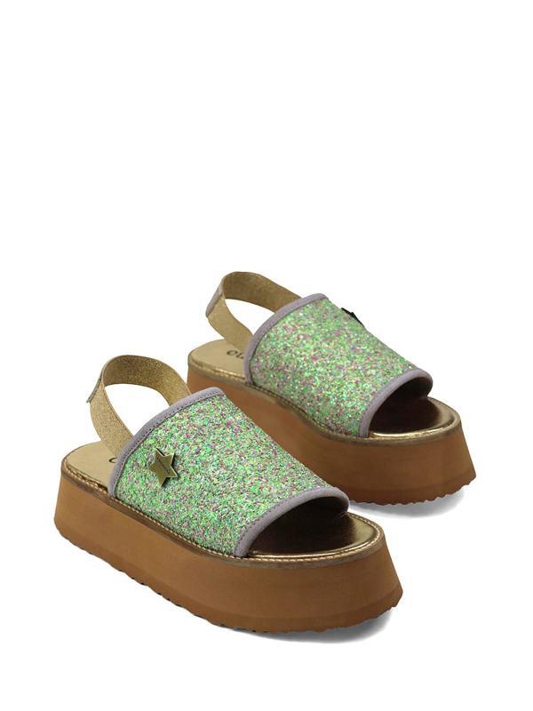 Sandália de Plataforma com Glitter Verde