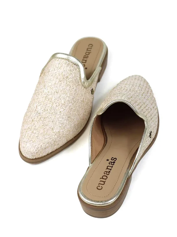 Mule em Tecido Beige com Glitter