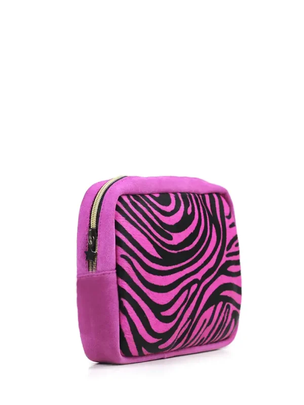 Mala em Camurça Rosa e Pelo Animal Print