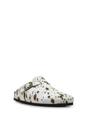 Maria-Sandália Fechada em Pelo Branco Animal Print