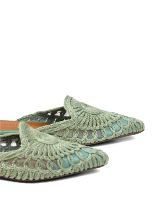Mule em Crochet Verde e Biqueira Fina