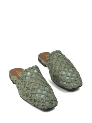 Mule em Crochet Verde e Biqueira Quadrada