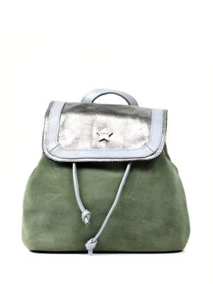 Mochila em Camurça Verde e Pele Prata
