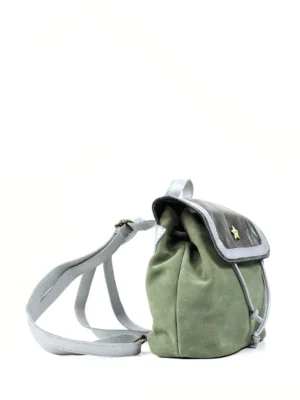 Mochila em Camurça Verde e Pele Prata