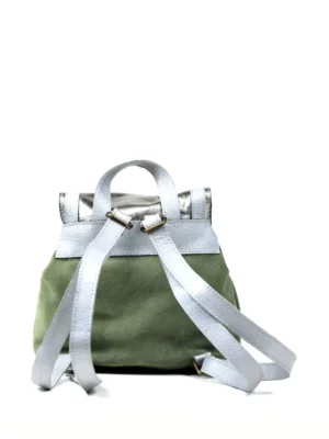 Mochila em Camurça Verde e Pele Prata