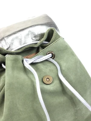 Mochila em Camurça Verde e Pele Prata