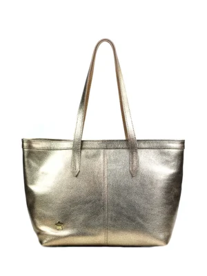 Mala Shopper em Pele Dourada e Alça de Ombro