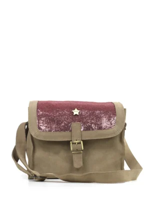 Mala em Camurça Beige e Glitter Rosa