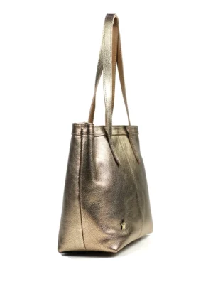 Mala Shopper em Pele Dourada e Alça de Ombro