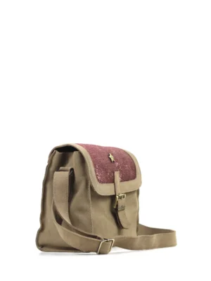 Mala em Camurça Beige e Glitter Rosa