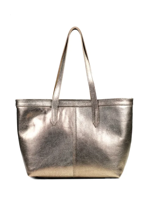 Mala Shopper em Pele Dourada e Alça de Ombro