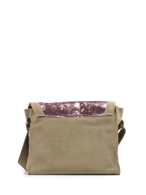 Mala em Camurça Beige e Glitter Rosa