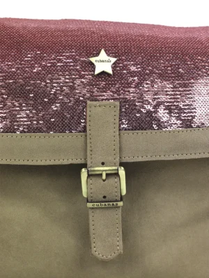 Mala em Camurça Beige e Glitter Rosa