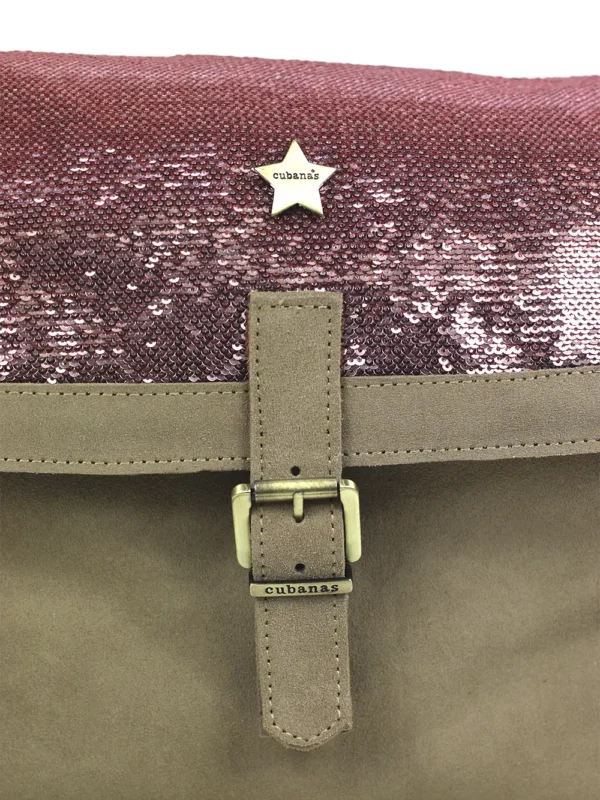Mala em Camurça Beige e Glitter Rosa
