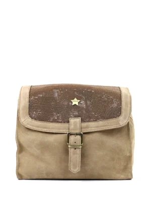 Mala em Camurça Beige e Glitter Dourado