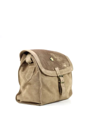 Mala em Camurça Beige e Glitter Dourado