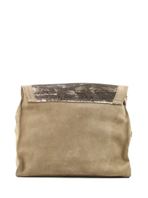 Mala em Camurça Beige e Glitter Dourado