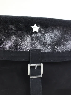 Mala em Camurça Preta e Glitter Preto