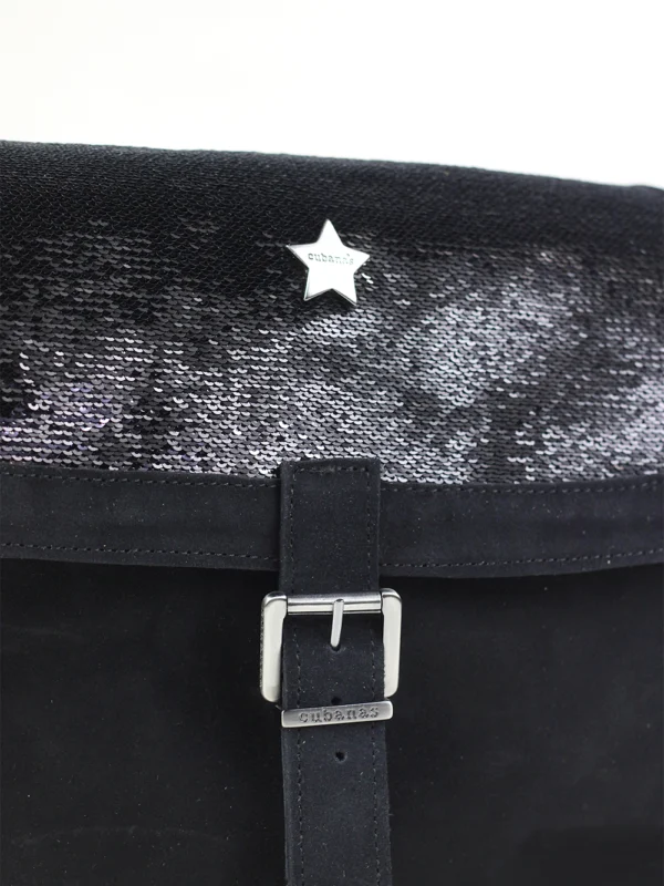 Mala em Camurça Preta e Glitter Preto