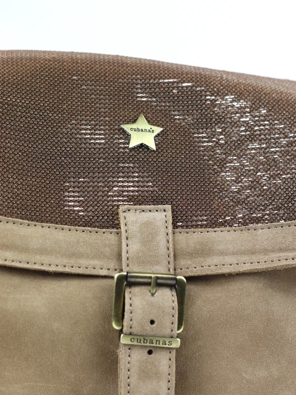 Mala em Camurça Beige e Glitter Dourado