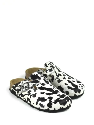 Maria-Sandália Fechada em Pelo Branco Animal Print