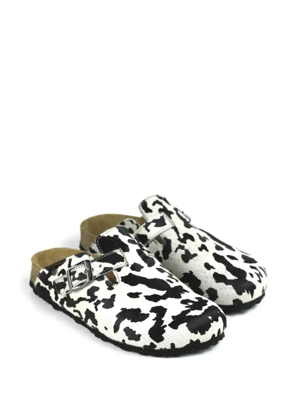 Maria-Sandália Fechada em Pelo Branco Animal Print