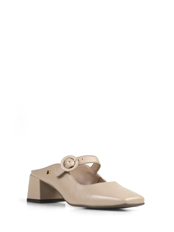 Mule Devo em Pele Rosa e Fecho de Fivela