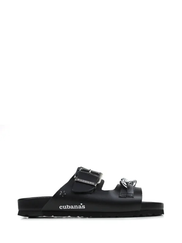 Amalia-Black Leather and Silver Chain Sandal