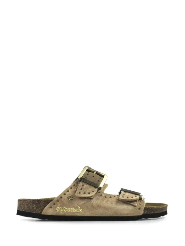 Amalia-Sandal in Beige Suede and Studs