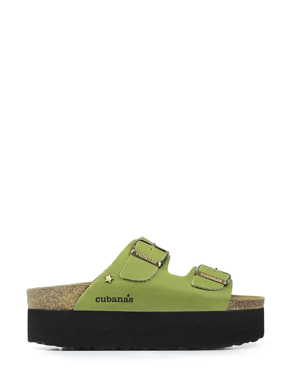 Amalia-Sandália Plataforma Verde em Pele com Duas Tiras