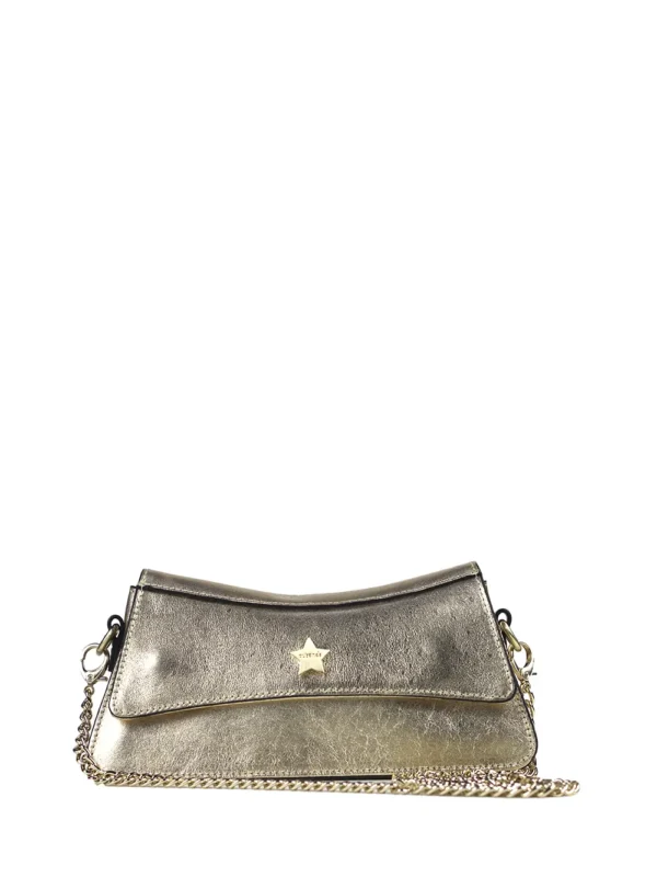 Gold Leather Handbag with Chain Strap