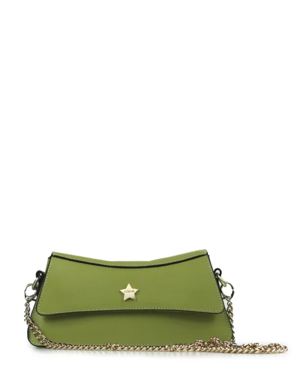 Green Leather Handbag with Chain Strap