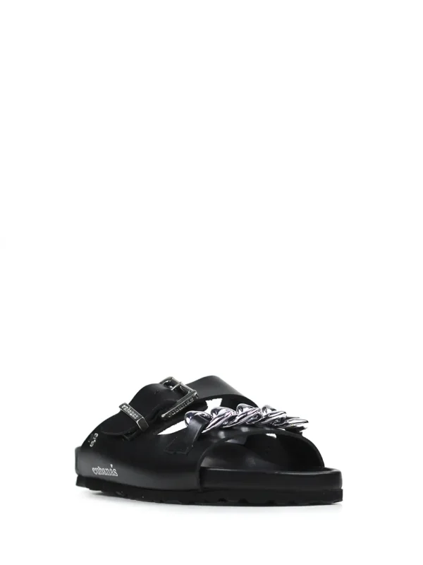 Amalia-Black Leather and Silver Chain Sandal - Image 2