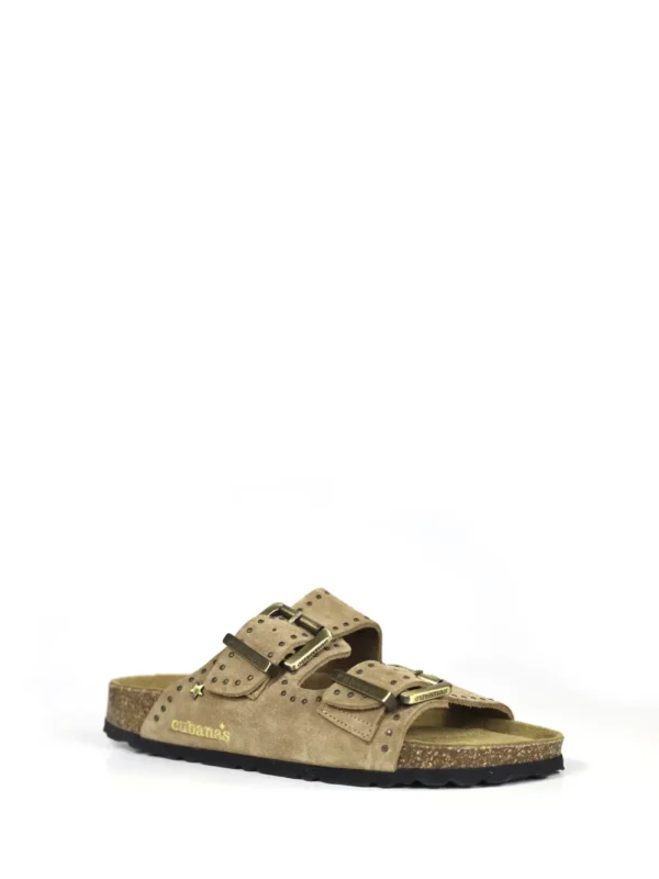 Amalia-Sandal in Beige Suede and Studs - Image 2
