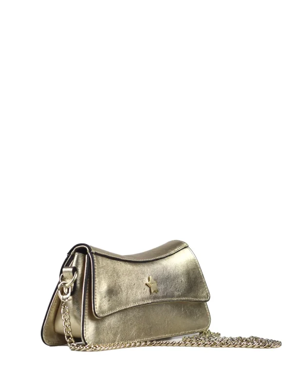 Gold Leather Handbag with Chain Strap - Image 2