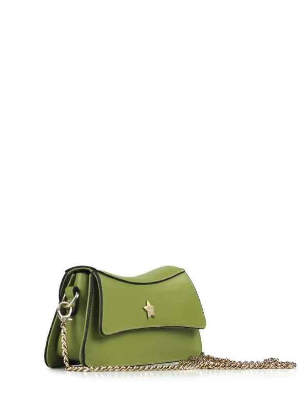 Green Leather Handbag with Chain Strap - Image 2