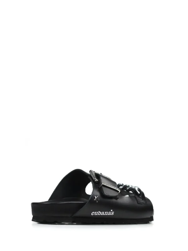Amalia-Black Leather and Silver Chain Sandal - Image 3