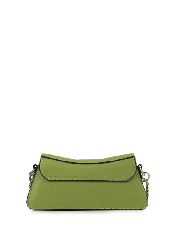 Green Leather Handbag with Chain Strap - Image 3