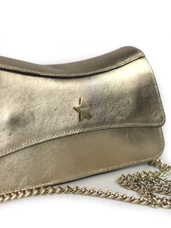 Gold Leather Handbag with Chain Strap - Image 4