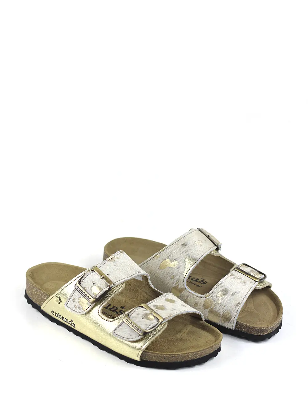 Amalia-Sandália em Pele Dourada e Animal Print Vaca - Image 4